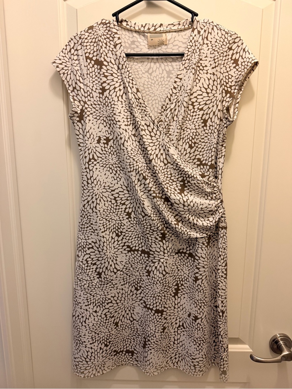Athleta White and Brown Floral Wrap-Style Dress